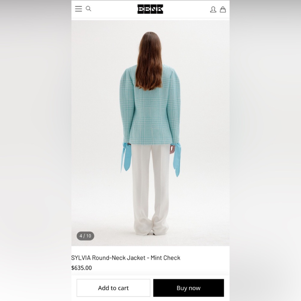 EENK SYLVIA Round-Neck Jacket - Mint Check - Picture 2 of 3